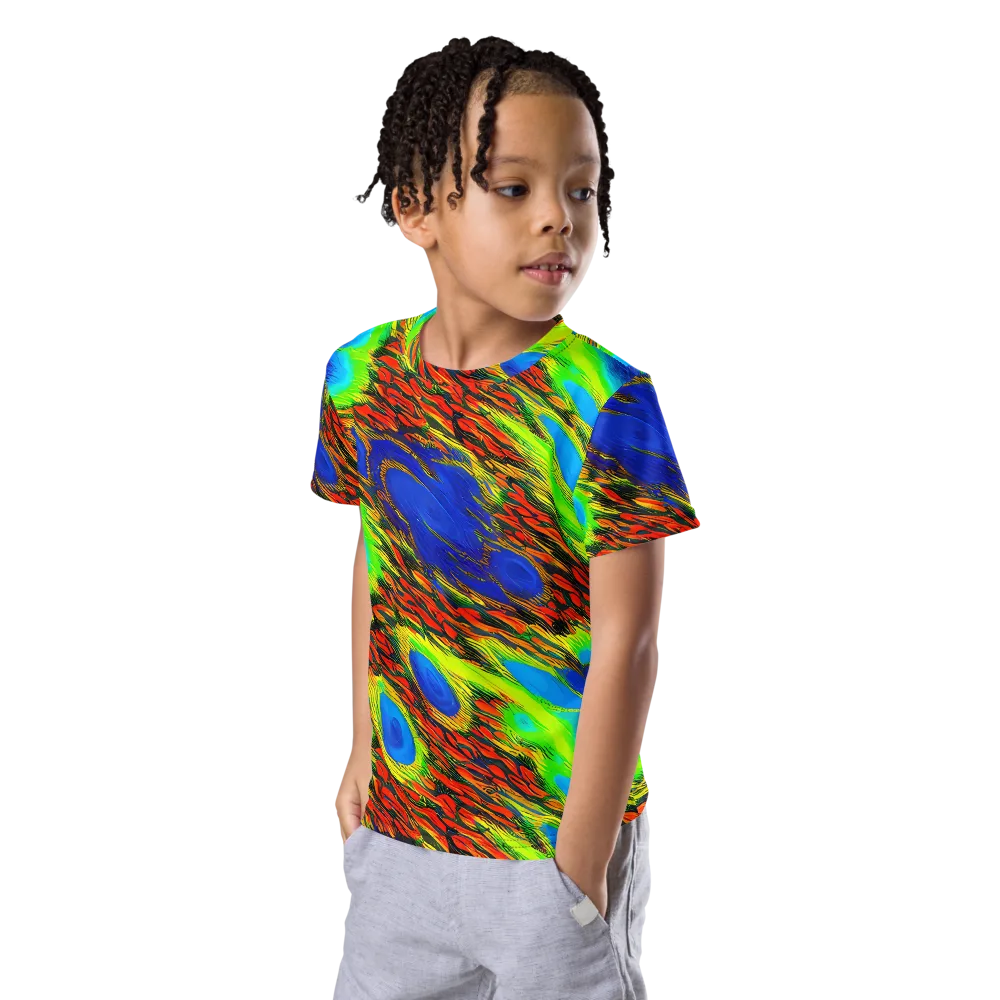 Vibrant Veinwork on Kids Crew Neck T-Shirt — Left Front