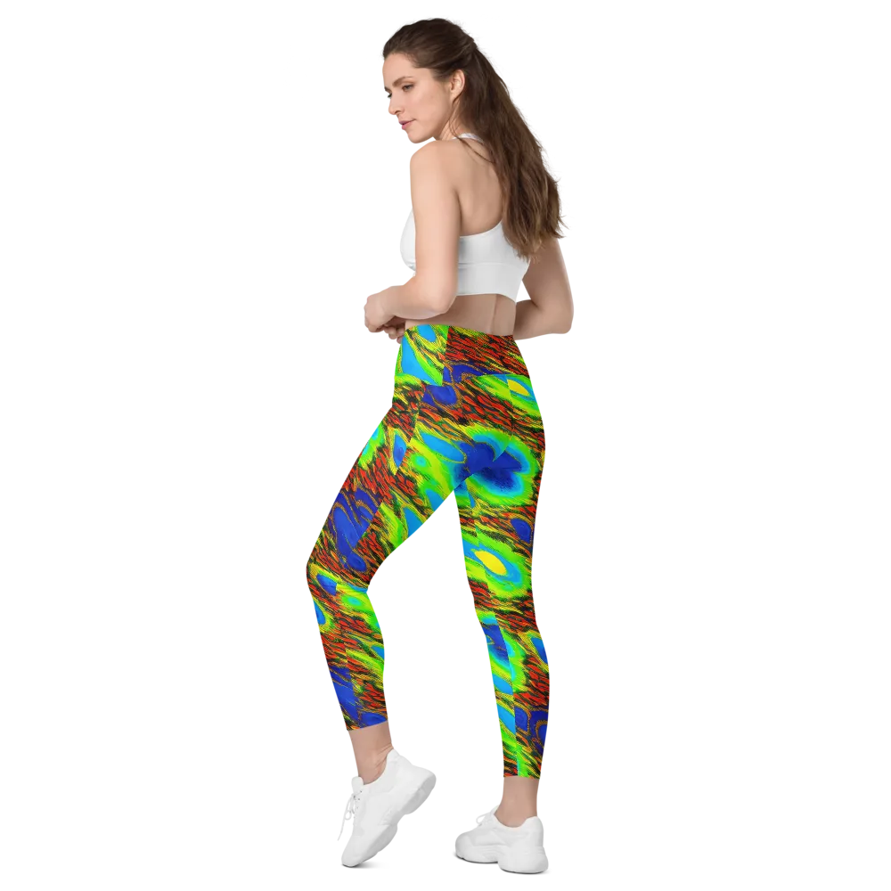 Vibrant Veinwork on Leggings with Pockets — Left Back