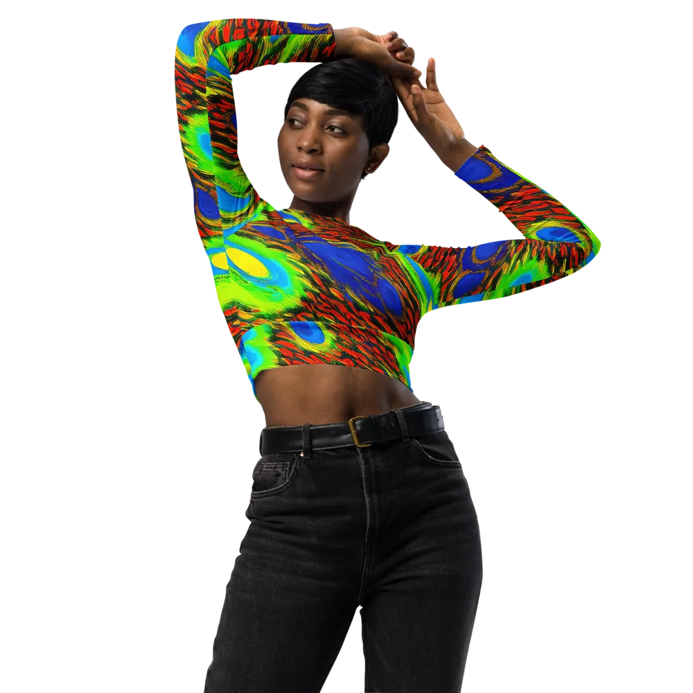 Vibrant Veinwork on Long Sleeve Crop Top — Front