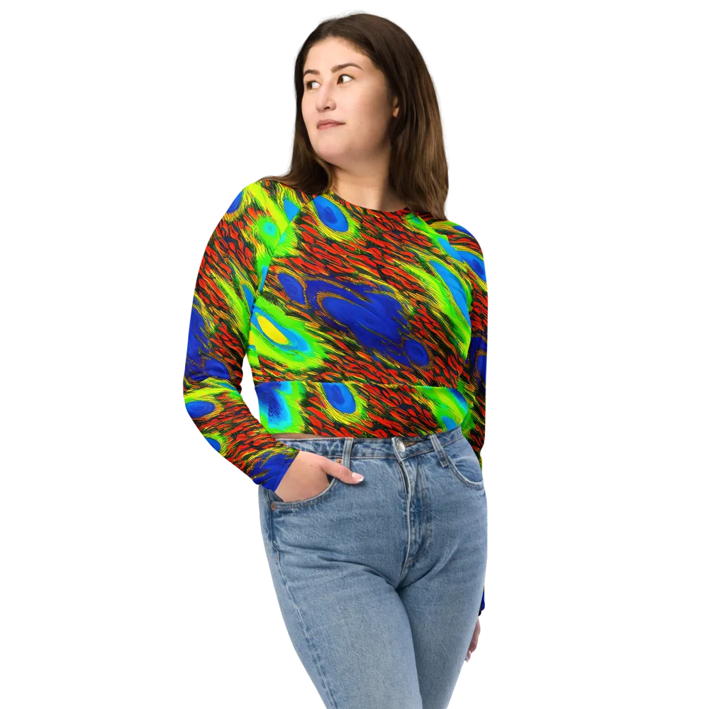 Vibrant Veinwork on Long Sleeve Crop Top — Front
