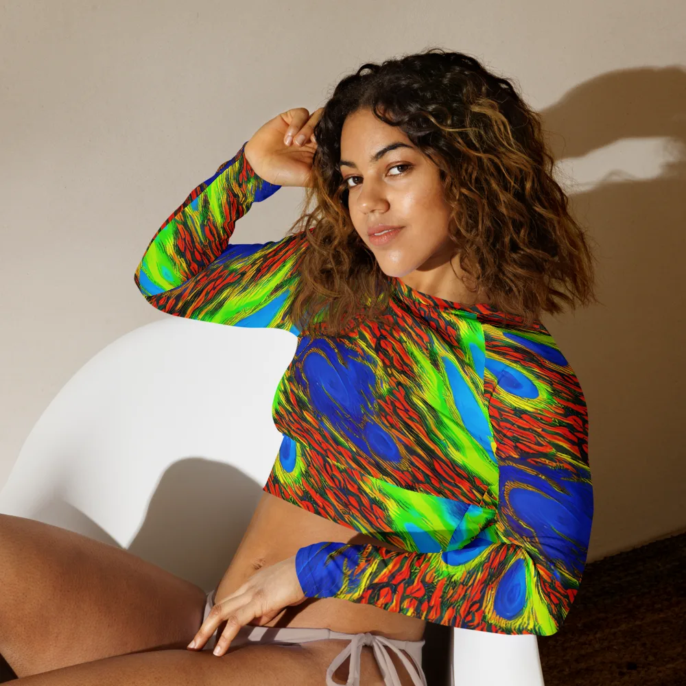Vibrant Veinwork on Long Sleeve Crop Top — Left Front