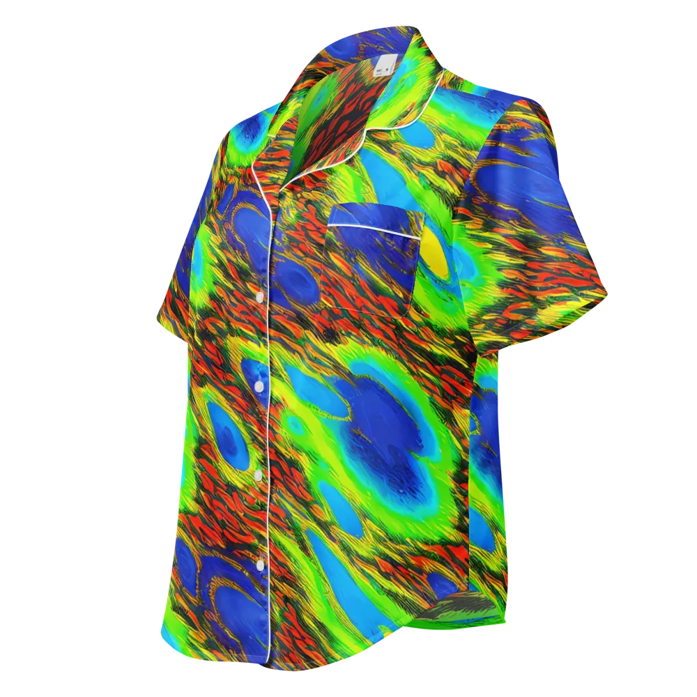 Vibrant Veinwork on Women's Short Sleeve Pajama Top — Left Front