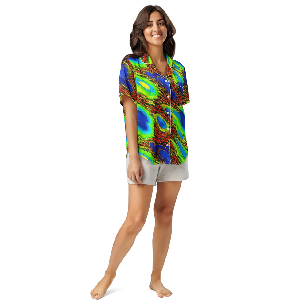 Vibrant Veinwork on Women's Short Sleeve Pajama Top — Front