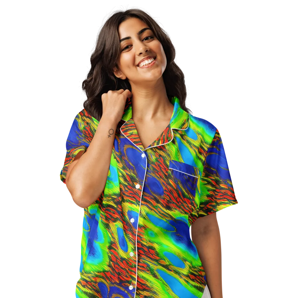 Vibrant Veinwork on Women's Short Sleeve Pajama Top — Front