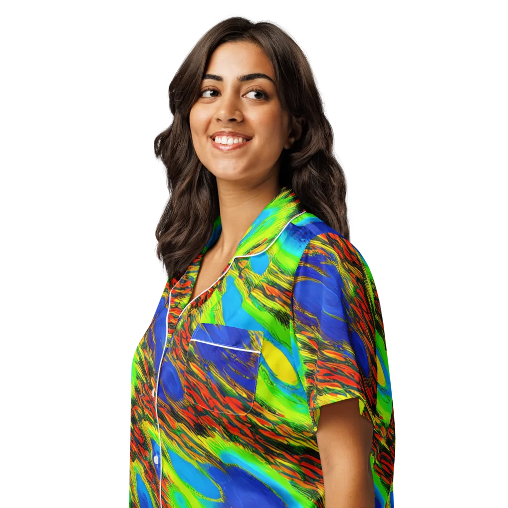Vibrant Veinwork on Women's Short Sleeve Pajama Top — Left Front