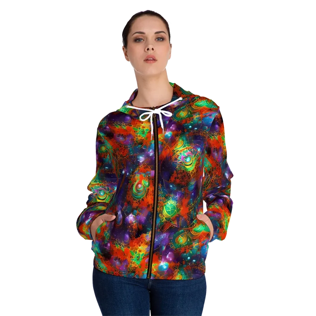 Vivid Event Horizon on Women's Full-Zip Hoodie — Front On Person