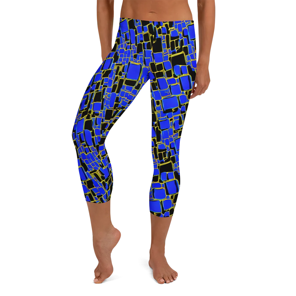 Blue Gold Matrix on Capri Leggings — Front