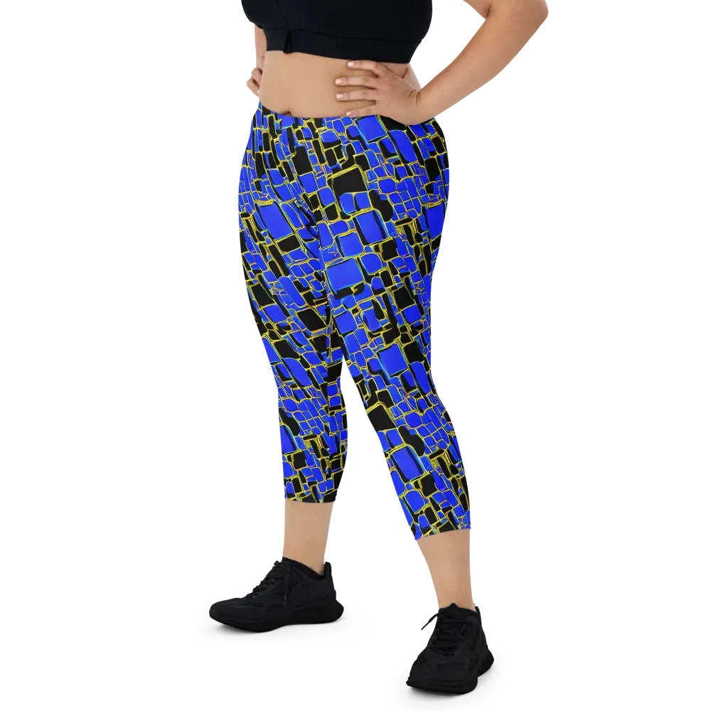 Blue Gold Matrix on Capri Leggings — Front