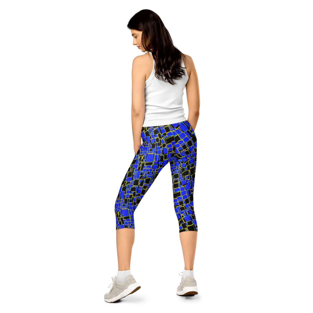 Blue Gold Matrix on Capri Leggings — Back