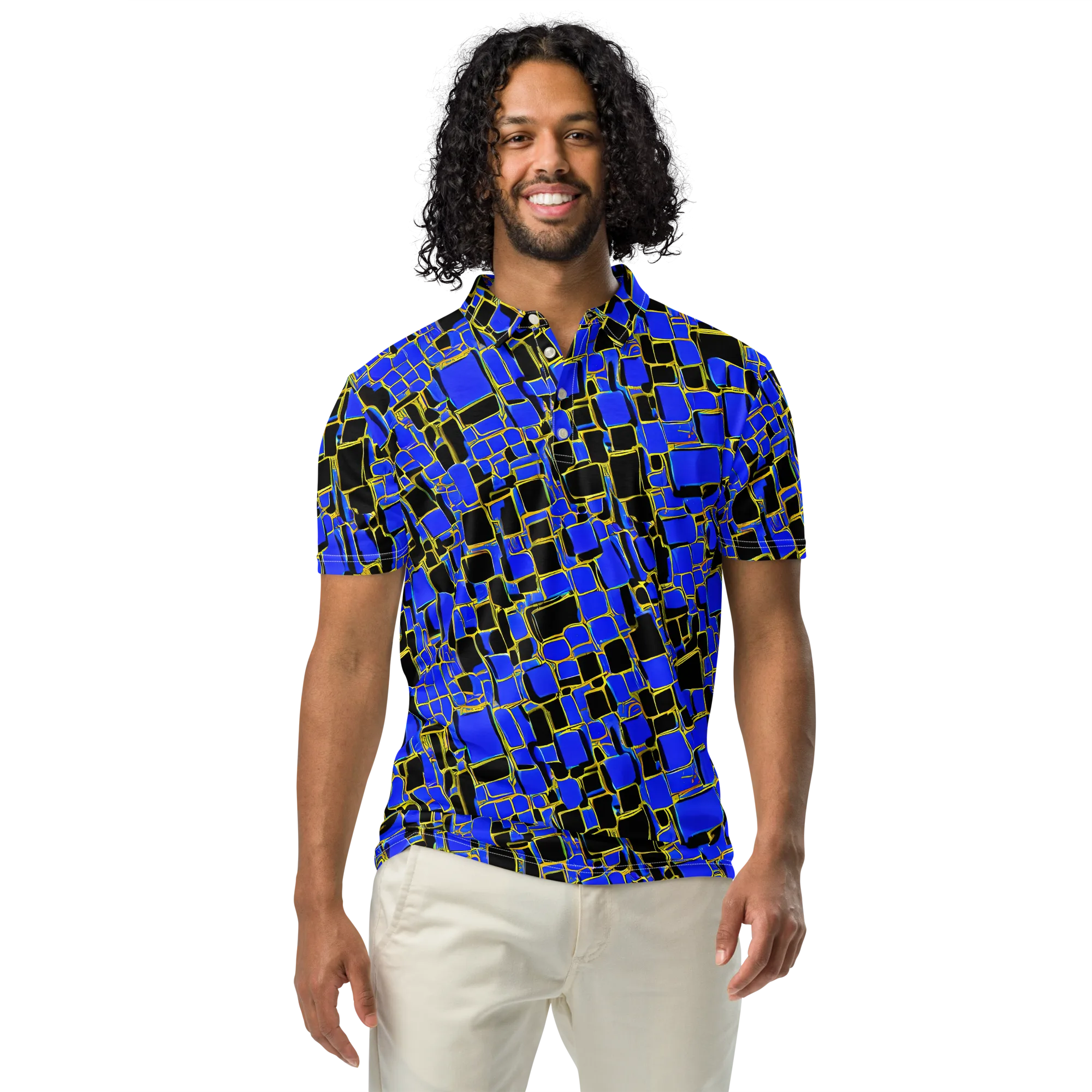 Blue Gold Matrix on Men's Slim Fit Polo Shirt — Front