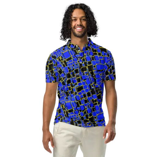Blue Gold Matrix on a Men's Slim Fit Polo Shirt