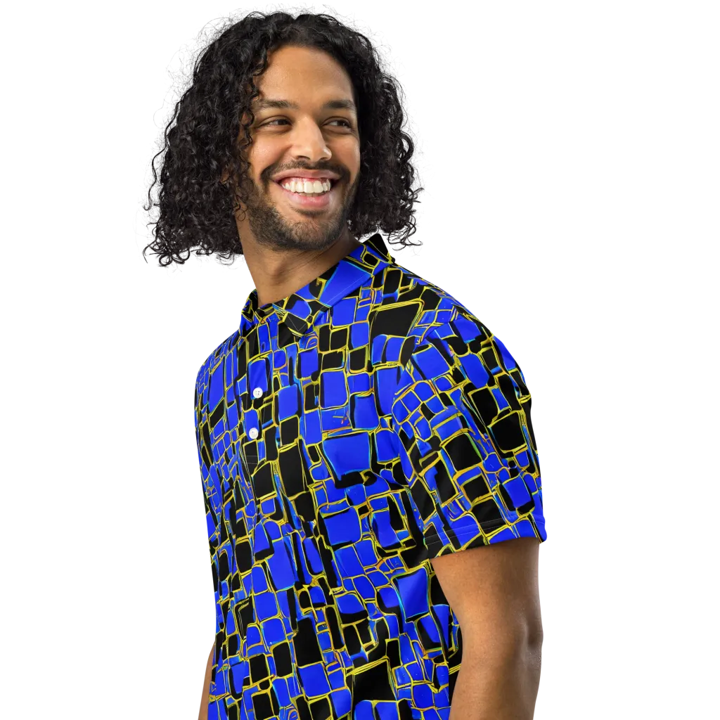 Blue Gold Matrix on Men's Slim Fit Polo Shirt — Left Front