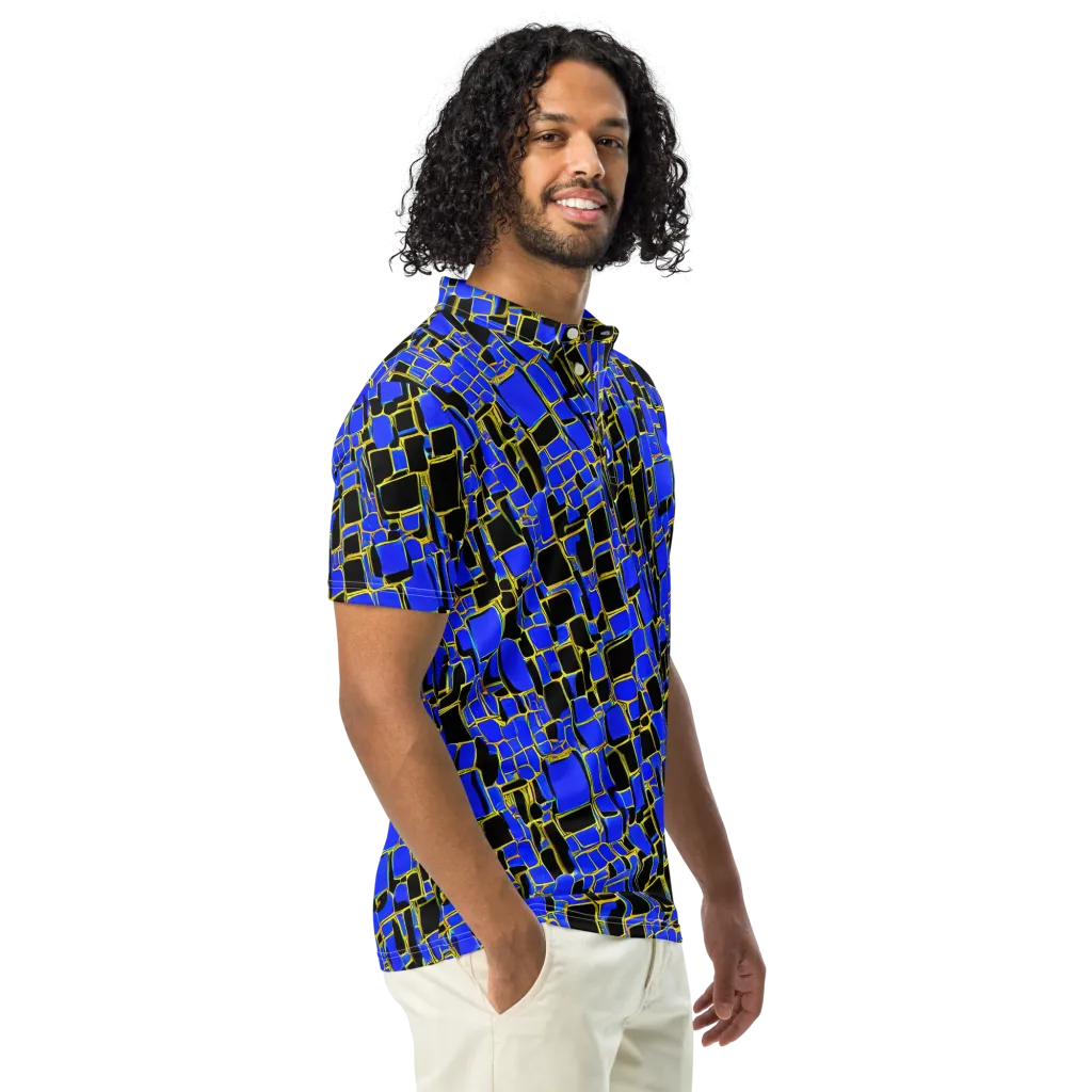 Blue Gold Matrix on Men's Slim Fit Polo Shirt — Right Front