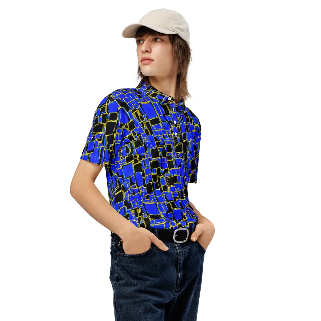 Blue Gold Matrix on Men's Slim Fit Polo Shirt — Right Front