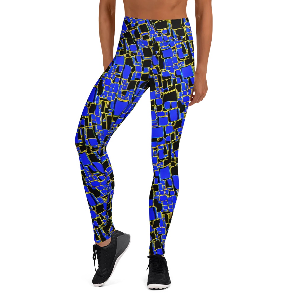 Blue Gold Matrix on Yoga Leggings — Front