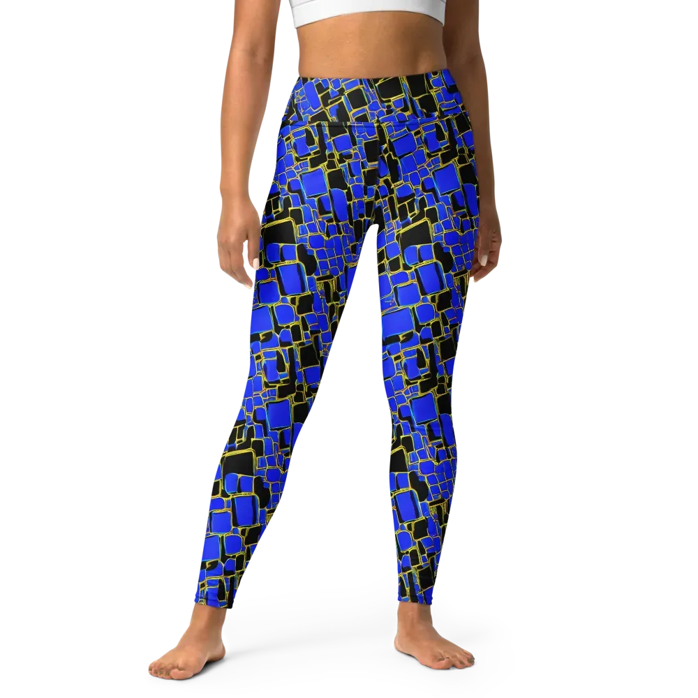 Blue Gold Matrix on Yoga Leggings — Front