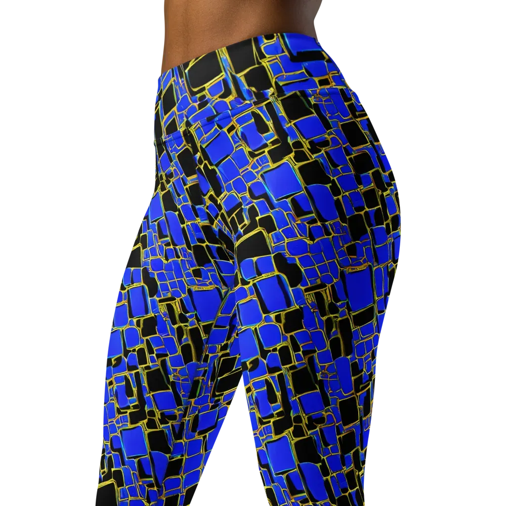 Blue Gold Matrix on Yoga Leggings — Left Front