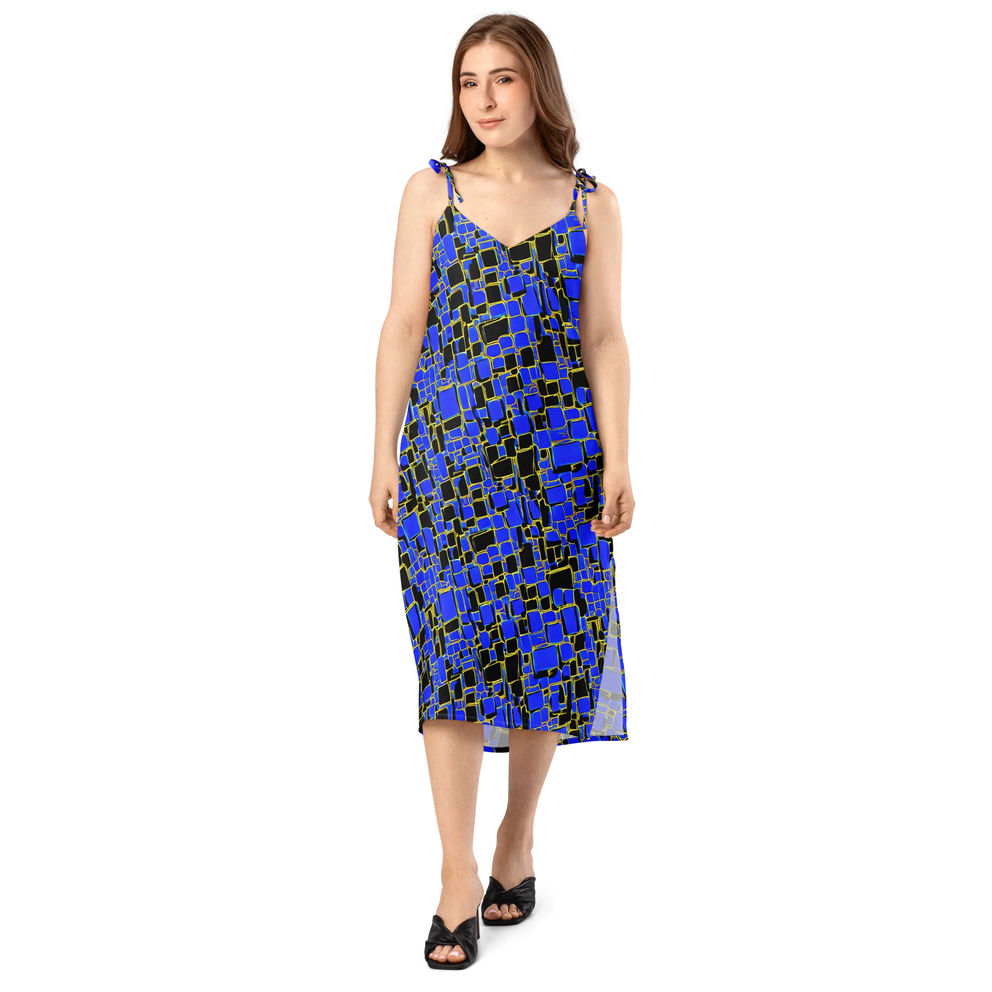 Blue Gold Matrix on Slip Dress — Front