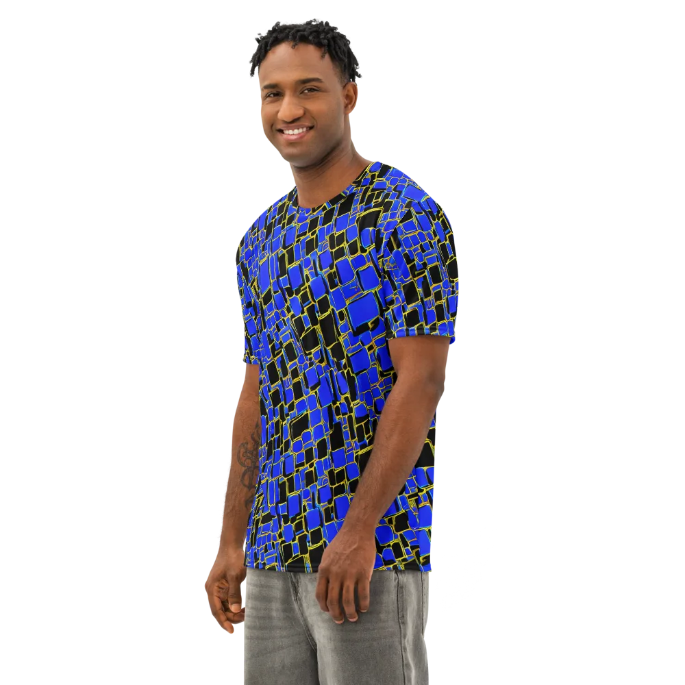 Blue Gold Matrix on Men's Cotton Crew Neck T-Shirt — Left Front
