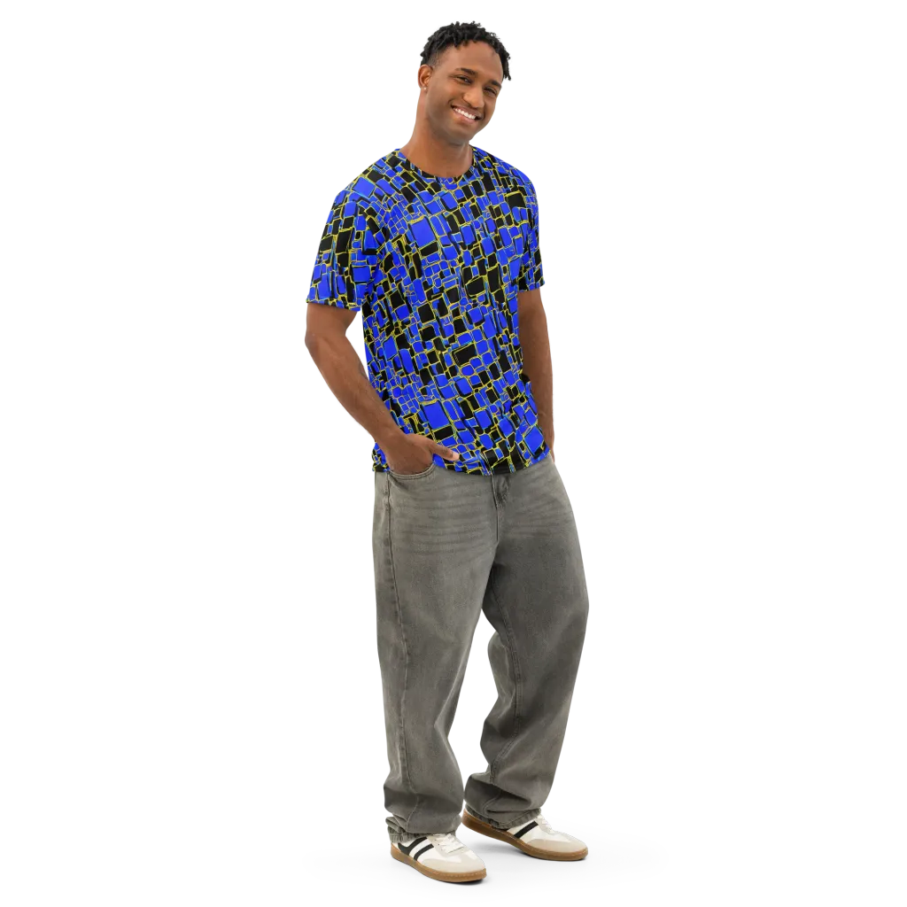 Blue Gold Matrix on Men's Cotton Crew Neck T-Shirt — Right Front