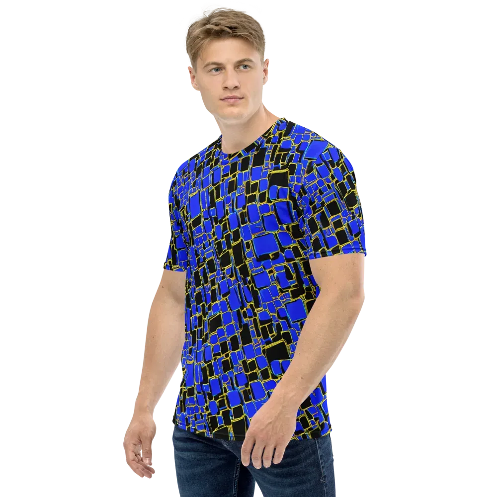 Blue Gold Matrix on Men's Crew Neck T-Shirt — Left