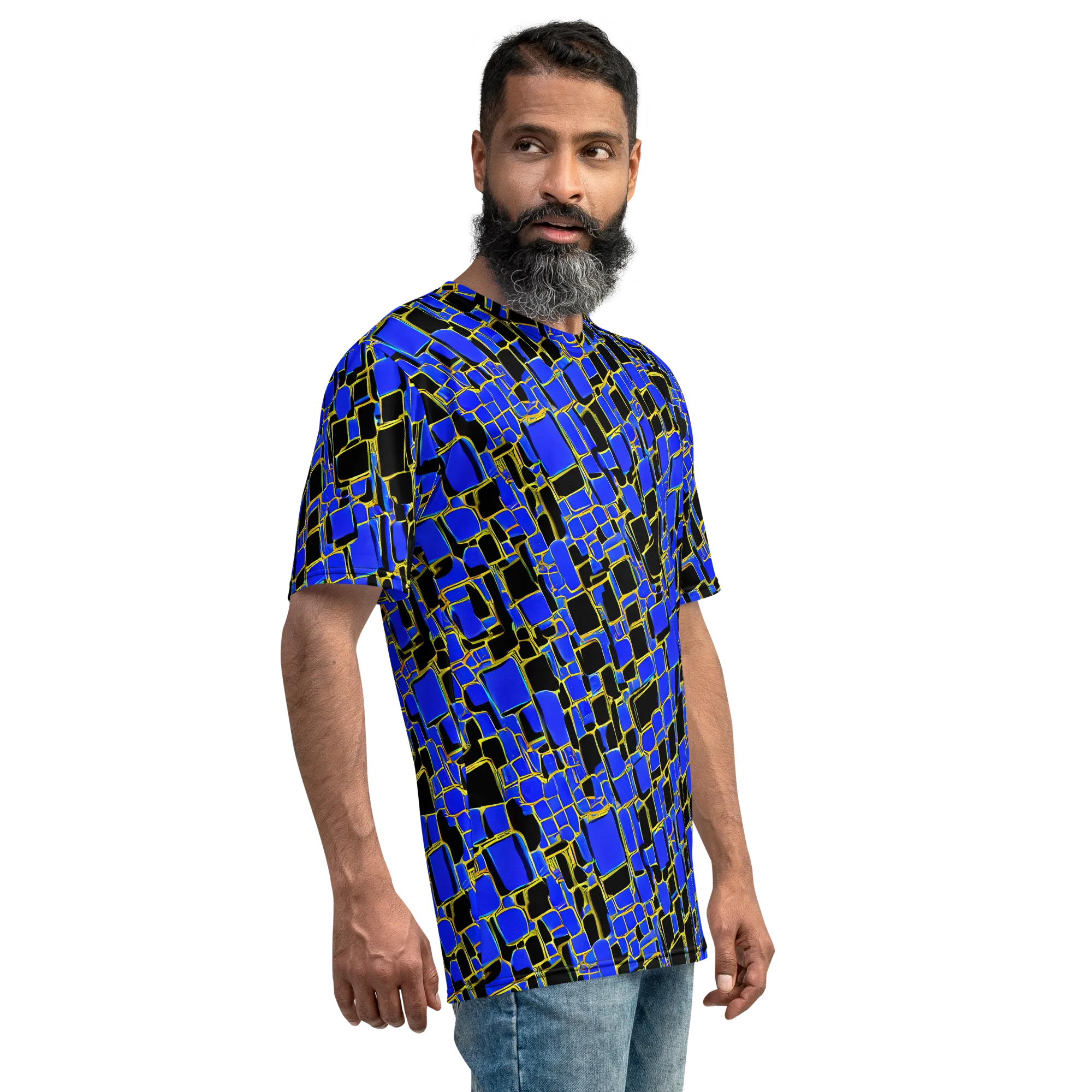 Blue Gold Matrix on Men's Crew Neck T-Shirt — Right