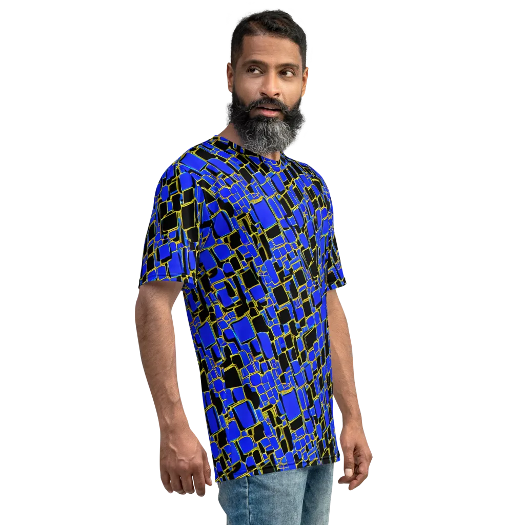 Blue Gold Matrix on Men's Crew Neck T-Shirt — Right