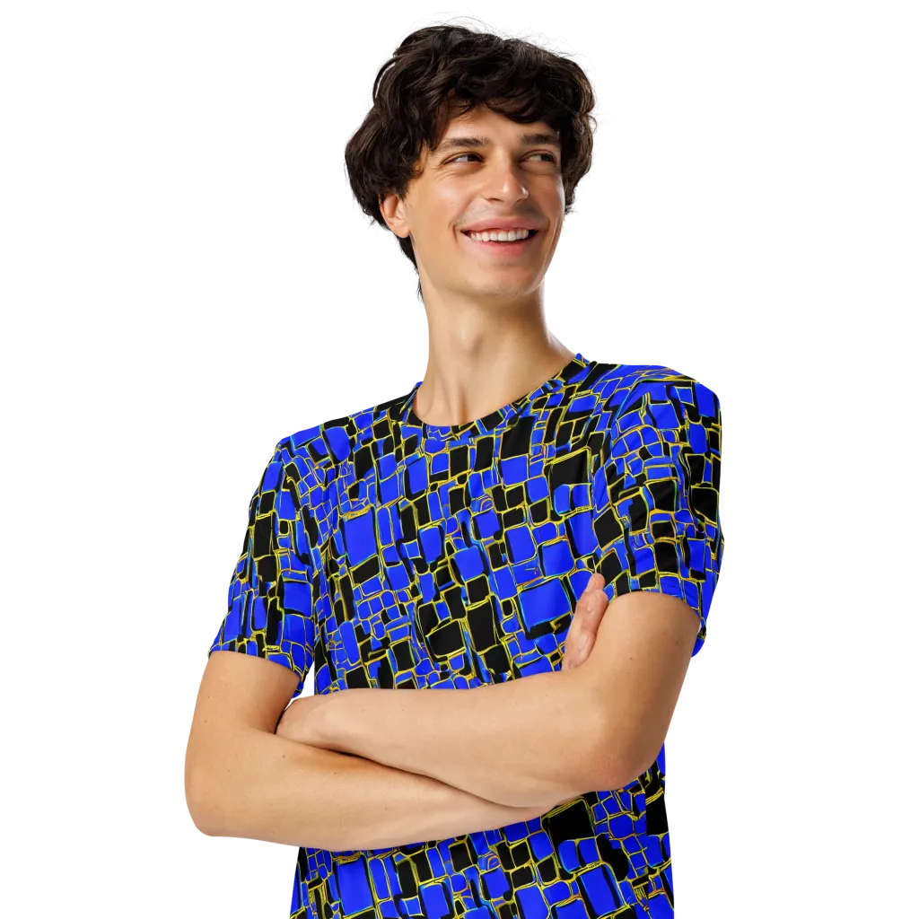 Blue Gold Matrix on Men's Crew Neck T-Shirt — Left Front