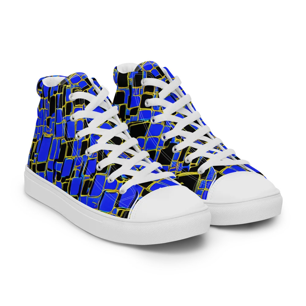 Blue Gold Matrix on Men's High Top Canvas Shoes — Right Front