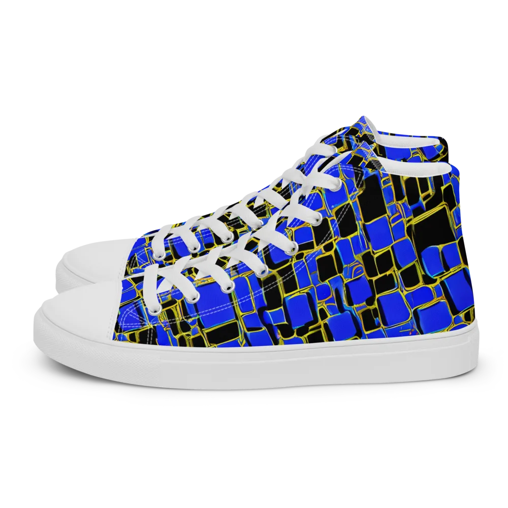 Blue Gold Matrix on Men's High Top Canvas Shoes — Left