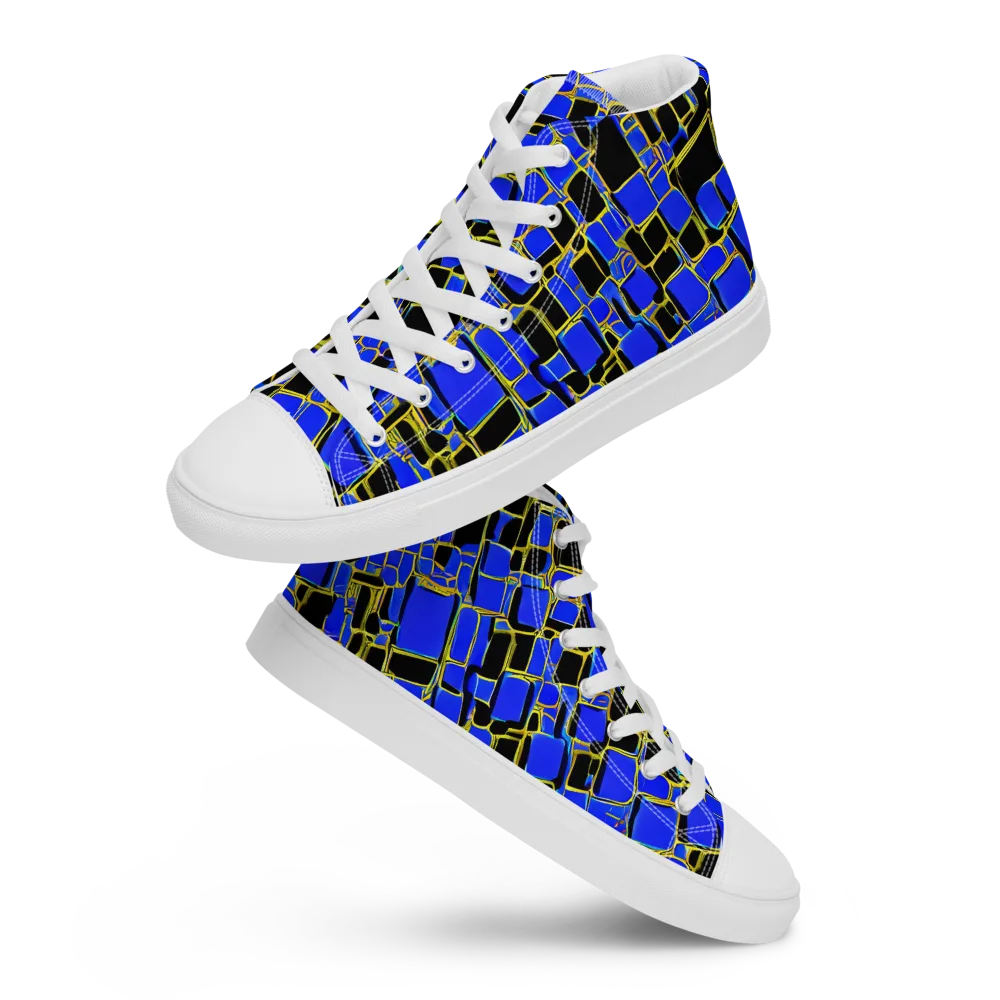 Blue Gold Matrix on Men's High Top Canvas Shoes — Front
