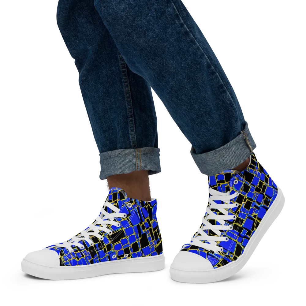 Blue Gold Matrix on Men's High Top Canvas Shoes — Left