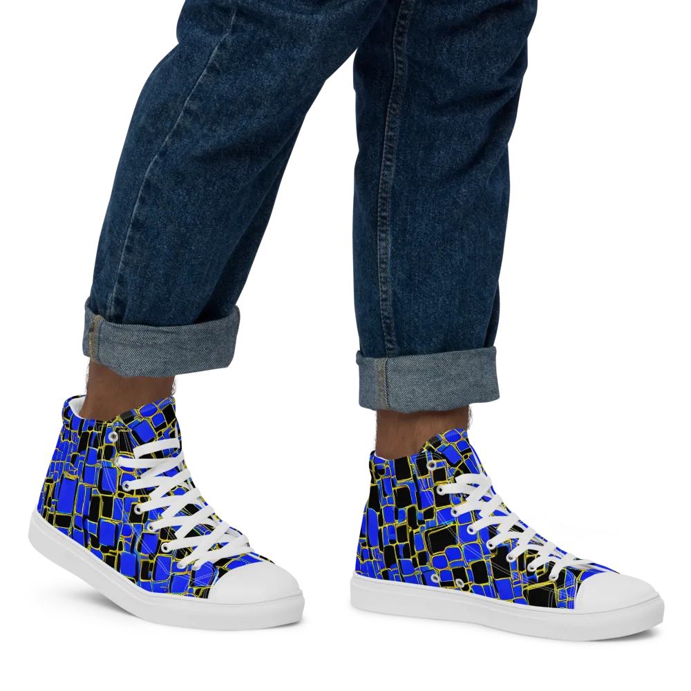 Blue Gold Matrix on Men's High Top Canvas Shoes — Right