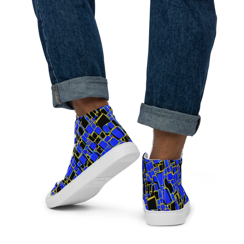 Blue Gold Matrix on Men's High Top Canvas Shoes — Back