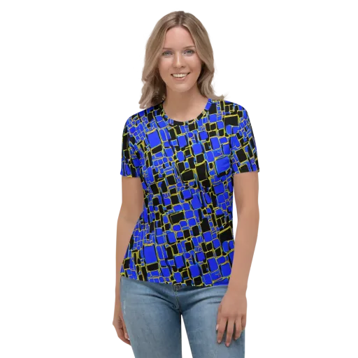 Blue Gold Matrix on a Women's Crew Neck T-Shirt