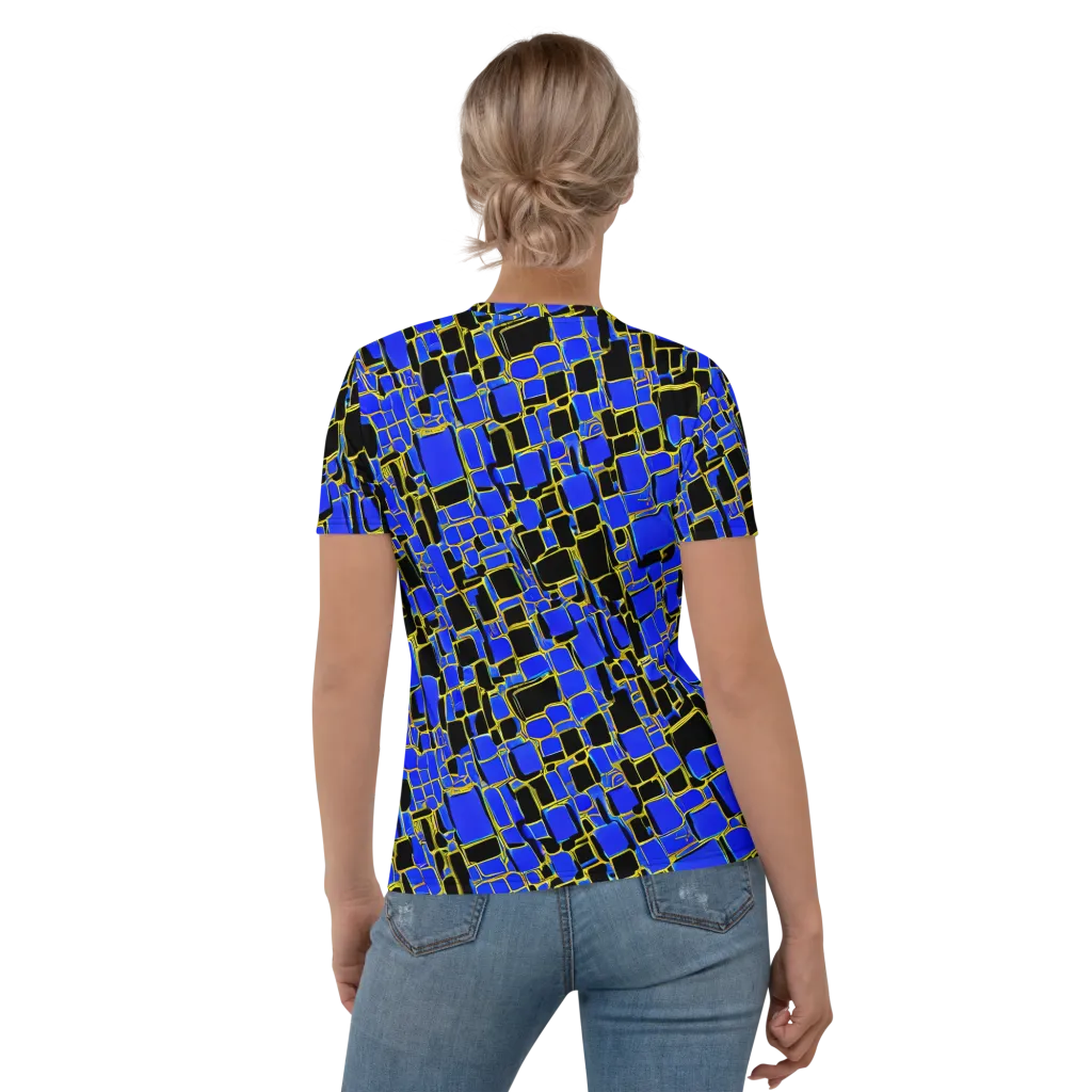 Blue Gold Matrix on Women's Crew Neck T-Shirt — Back