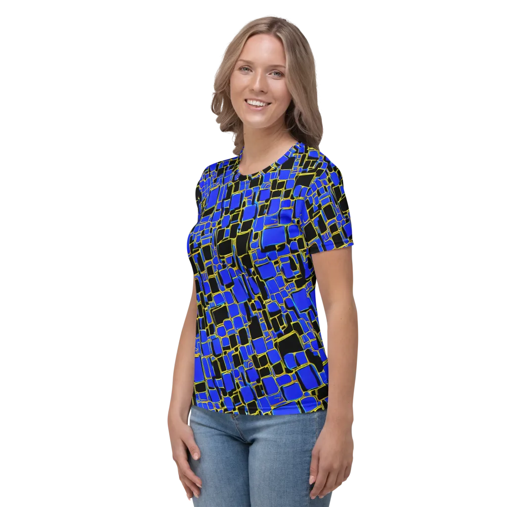 Blue Gold Matrix on Women's Crew Neck T-Shirt — Left
