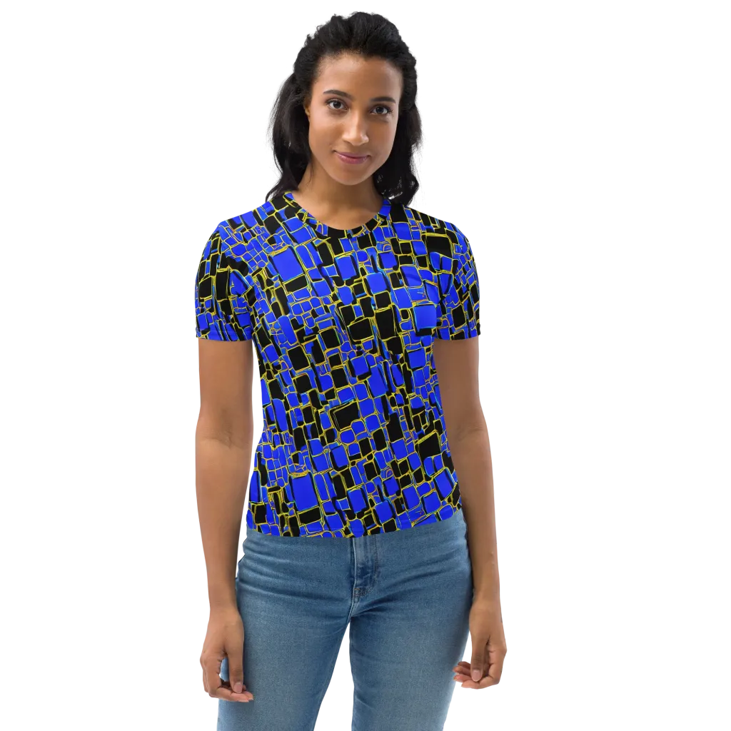 Blue Gold Matrix on Women's Crew Neck T-Shirt — Front