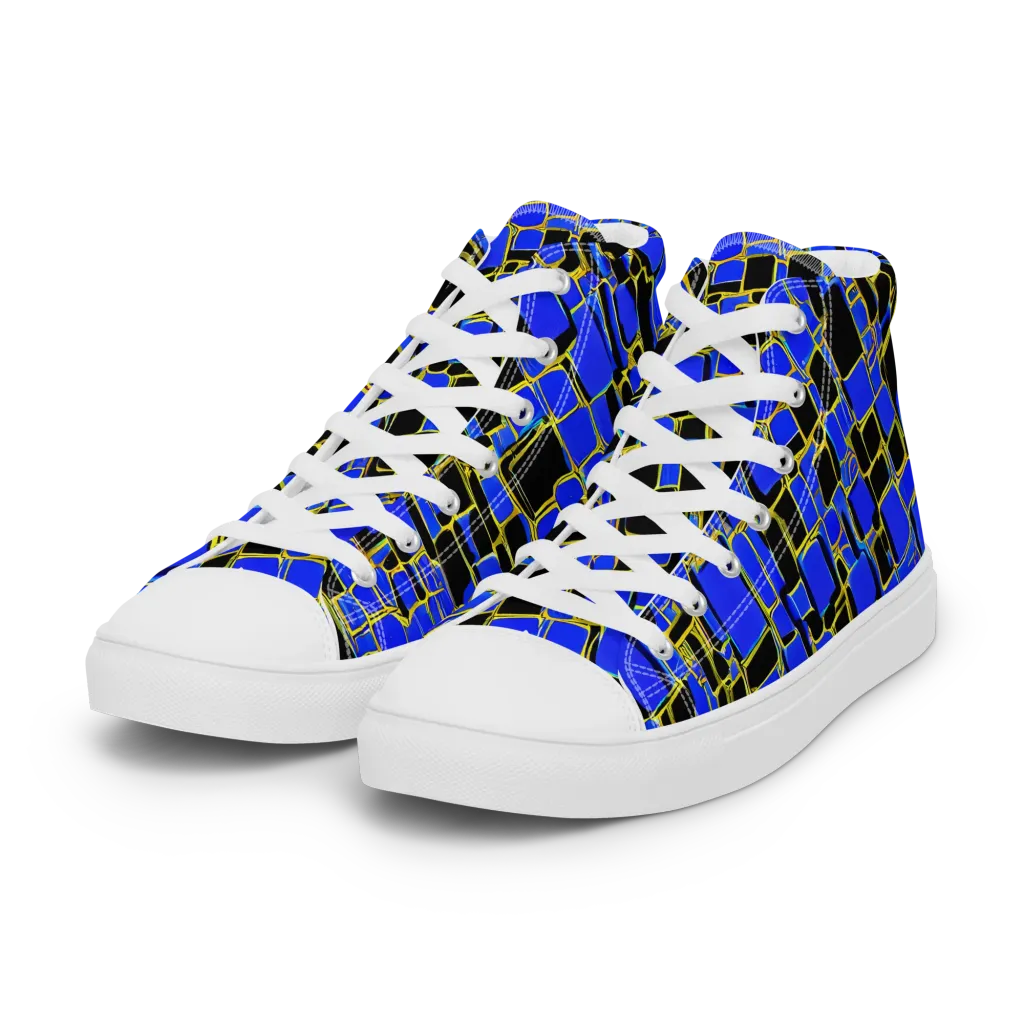 Blue Gold Matrix on Women's High Top Canvas Shoes — Left Front