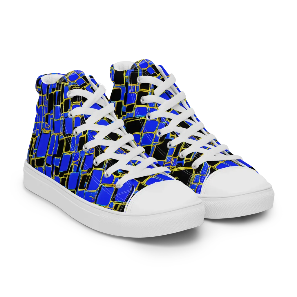 Blue Gold Matrix on Women's High Top Canvas Shoes — Right Front