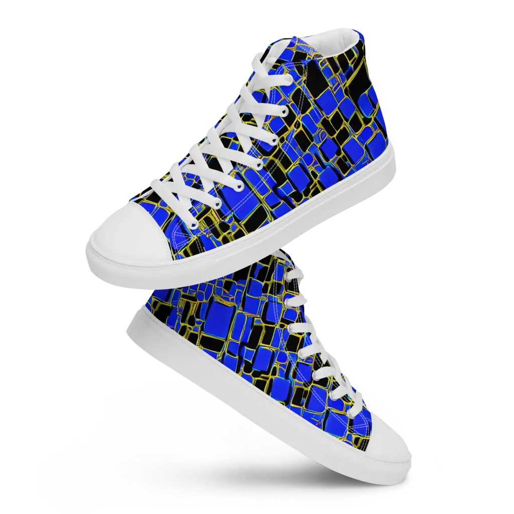 Blue Gold Matrix on Women's High Top Canvas Shoes — Front