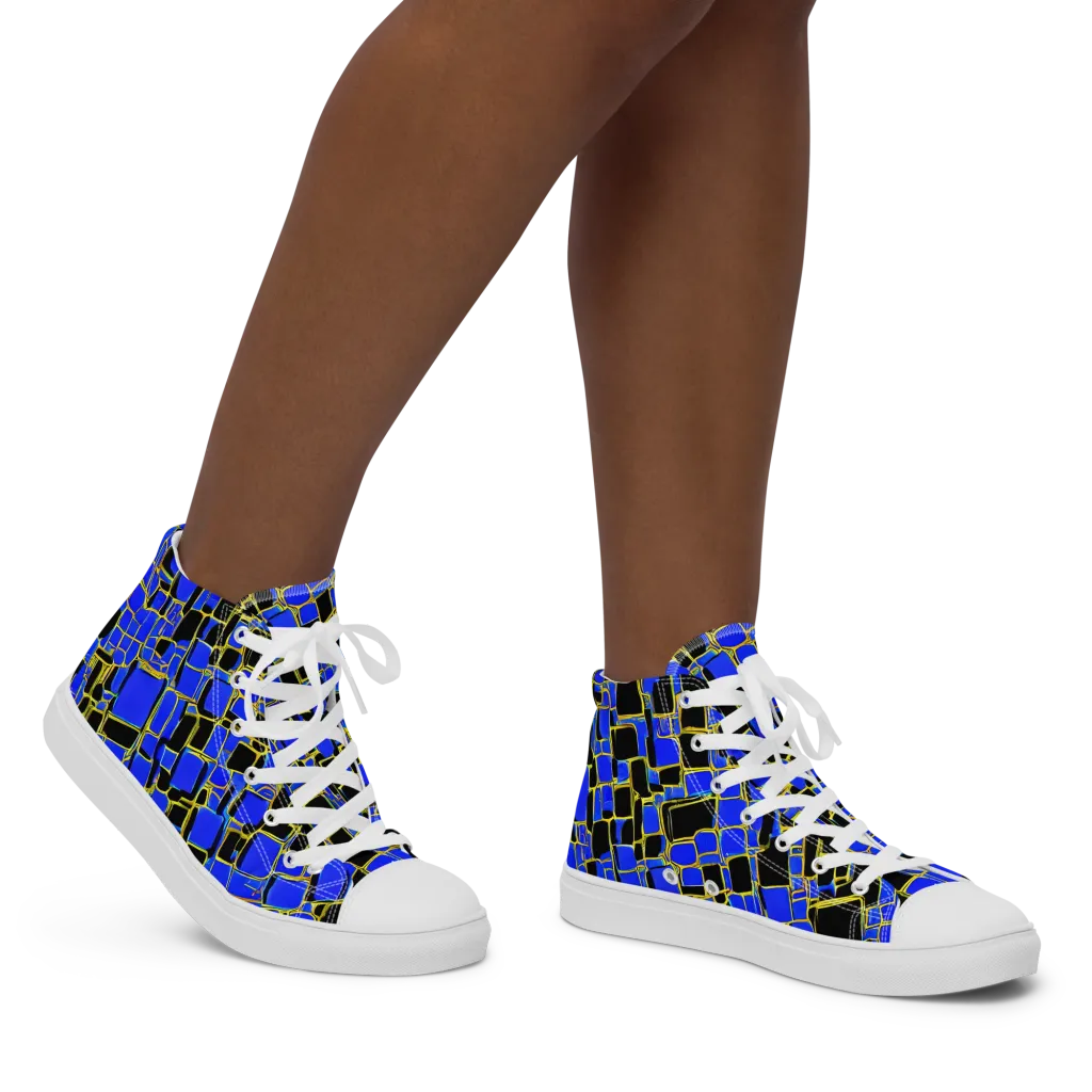 Blue Gold Matrix on Women's High Top Canvas Shoes — Right