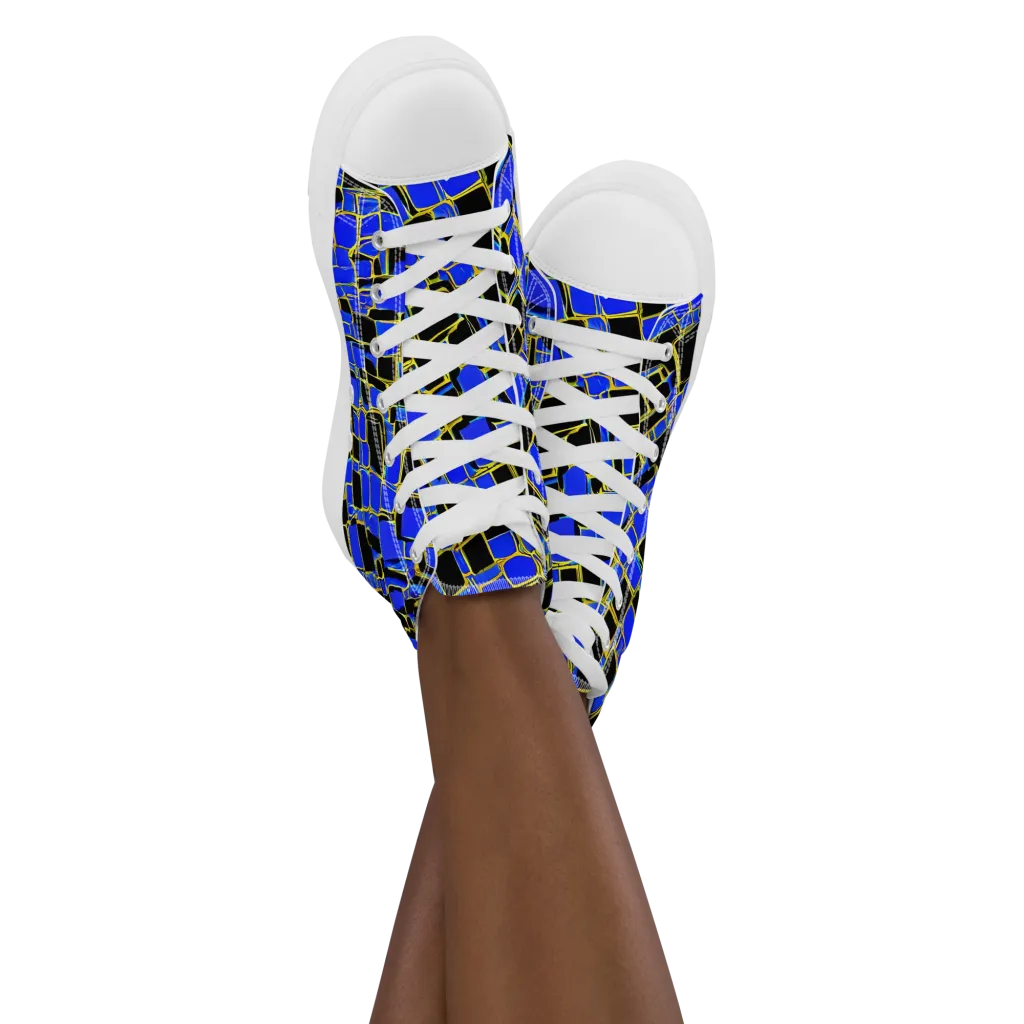 Blue Gold Matrix on Women's High Top Canvas Shoes — Front