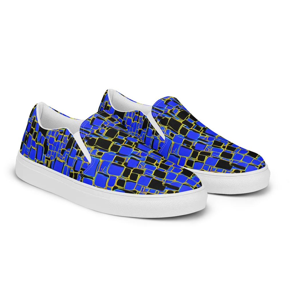 Blue Gold Matrix on Men's Slip-On Canvas Shoes — Right Front