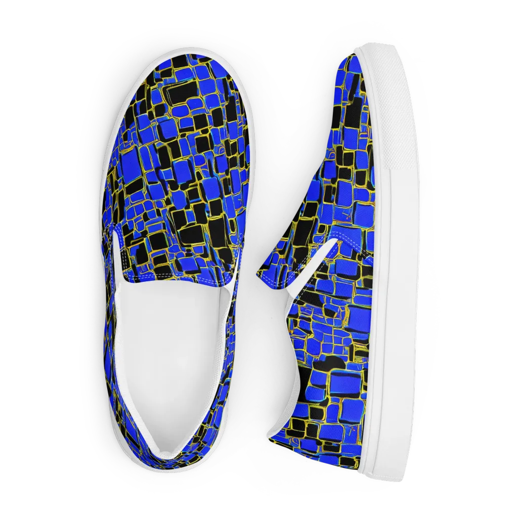 Blue Gold Matrix on Men's Slip-On Canvas Shoes — Front