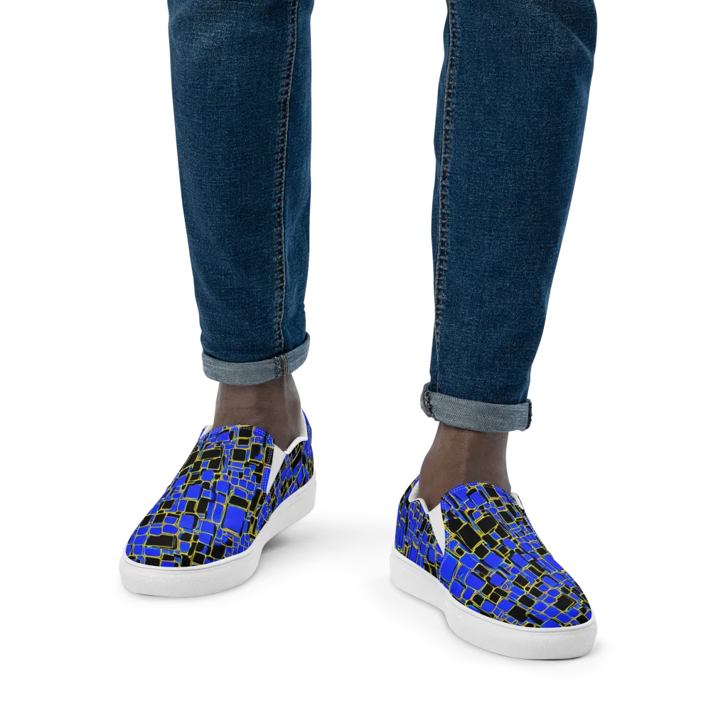 Blue Gold Matrix on Men's Slip-On Canvas Shoes — Front