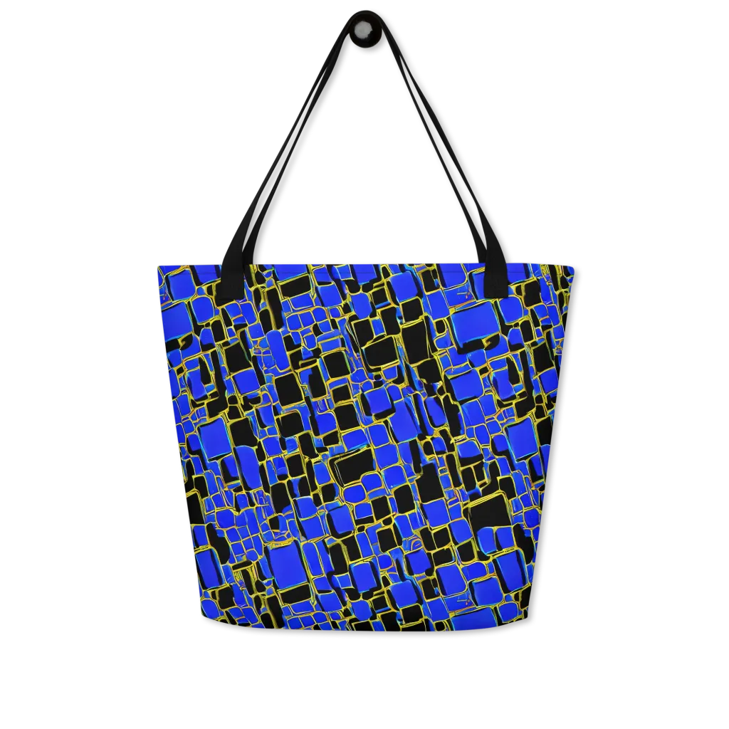 Blue Gold Matrix on Large Tote Bag W/ Pocket — Front