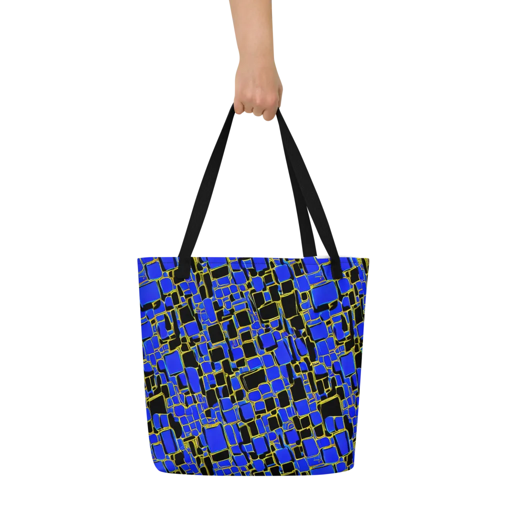 Blue Gold Matrix on Large Tote Bag W/ Pocket — Front