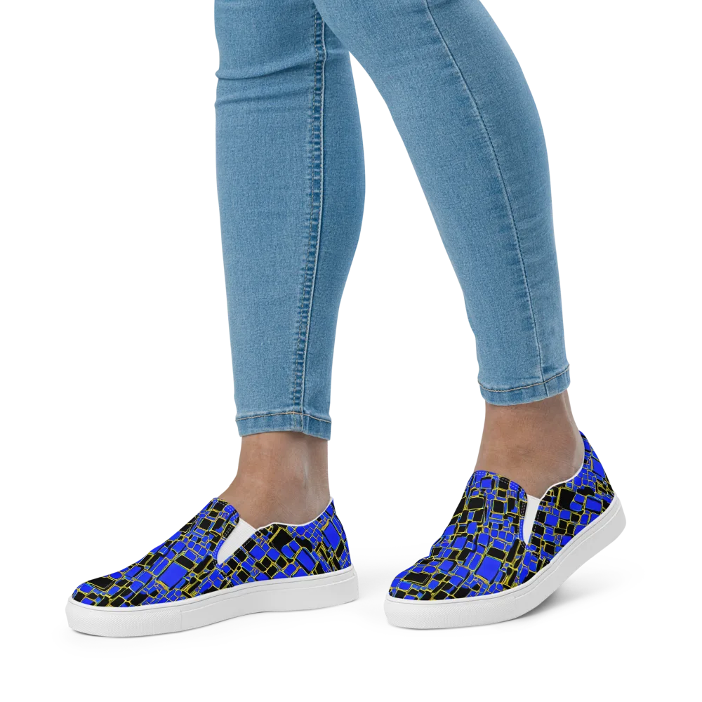 Blue Gold Matrix on Women's Slip-On Canvas Shoes — Front