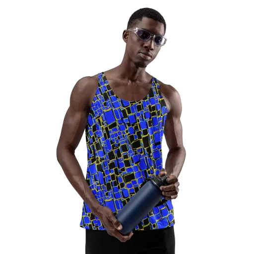 Blue Gold Matrix on a Men's Tank Top